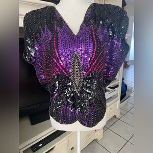 Iris Vintage 1980’s Sequin ButterflyBlouse Top 
S/M